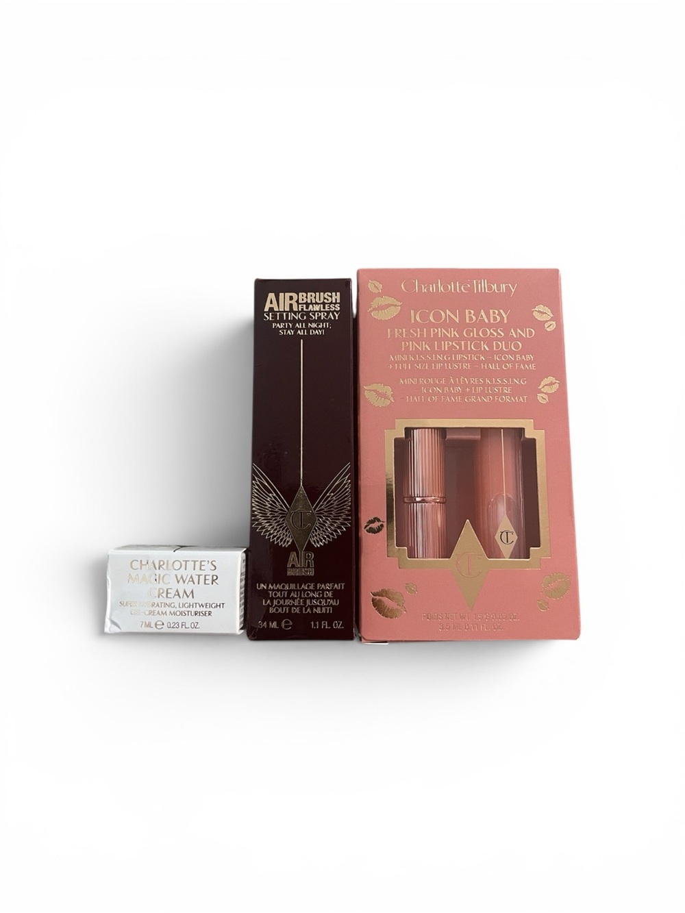 Charlotte Tilbury Beauty Bundle Lip Duo Spray & Water Cream NIB